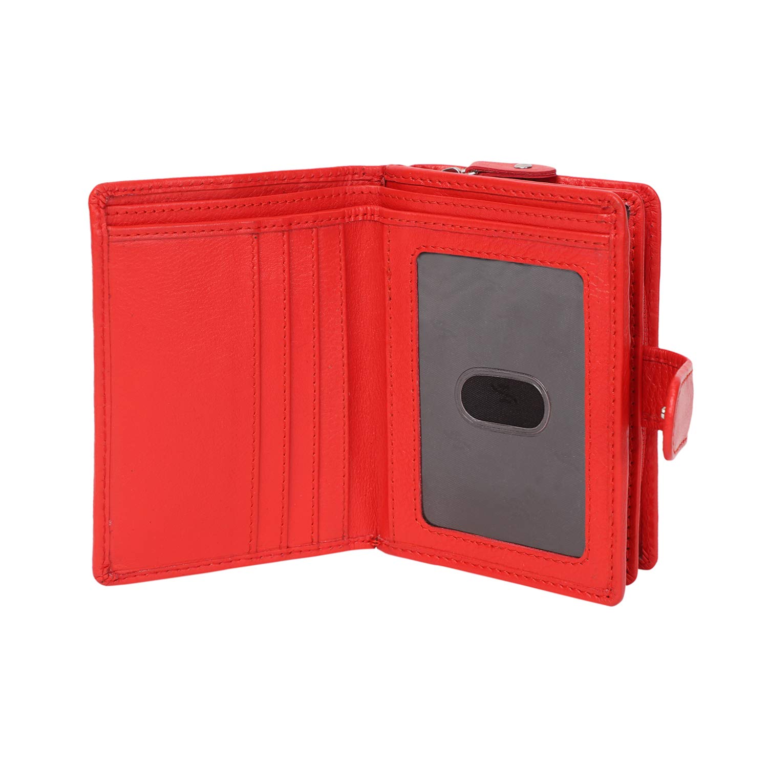 STARHIDE Women’s RFID Blocking Leather Wallet – Genuine Cowhide Purse with ID Window, Coin Pocket, 2 Note Compartments, 8 Card Slots, Compact Gift Box, Ladies Purse – 5525 (Red)