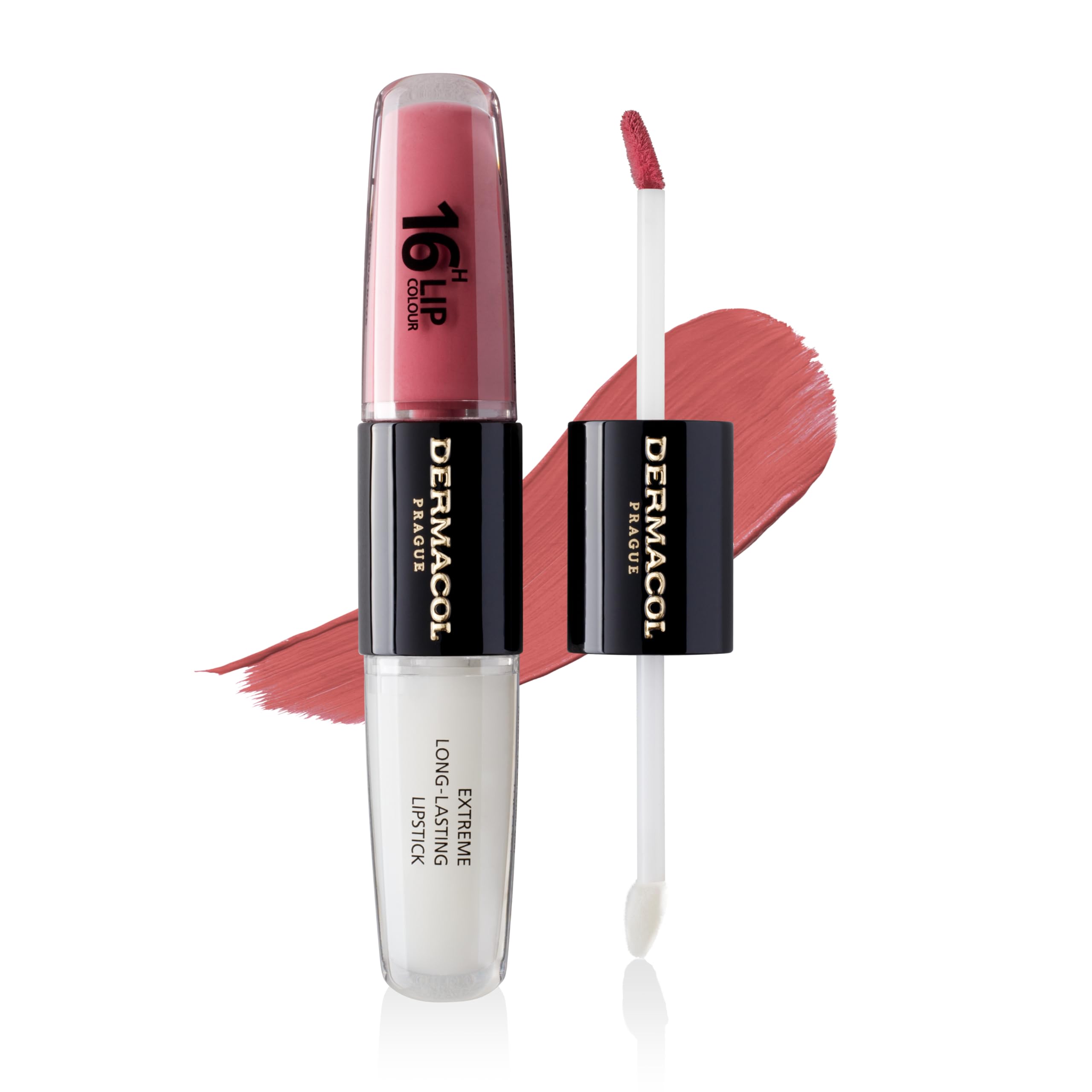 NEW Dermacol - 16-Hour Lip Colour, Highly Pigmented Glossy Lip Stain, Two-Phase Lip Plumper Gloss, Kissproof Lip Makeup Products with Matte and Glitter Finish, n.1