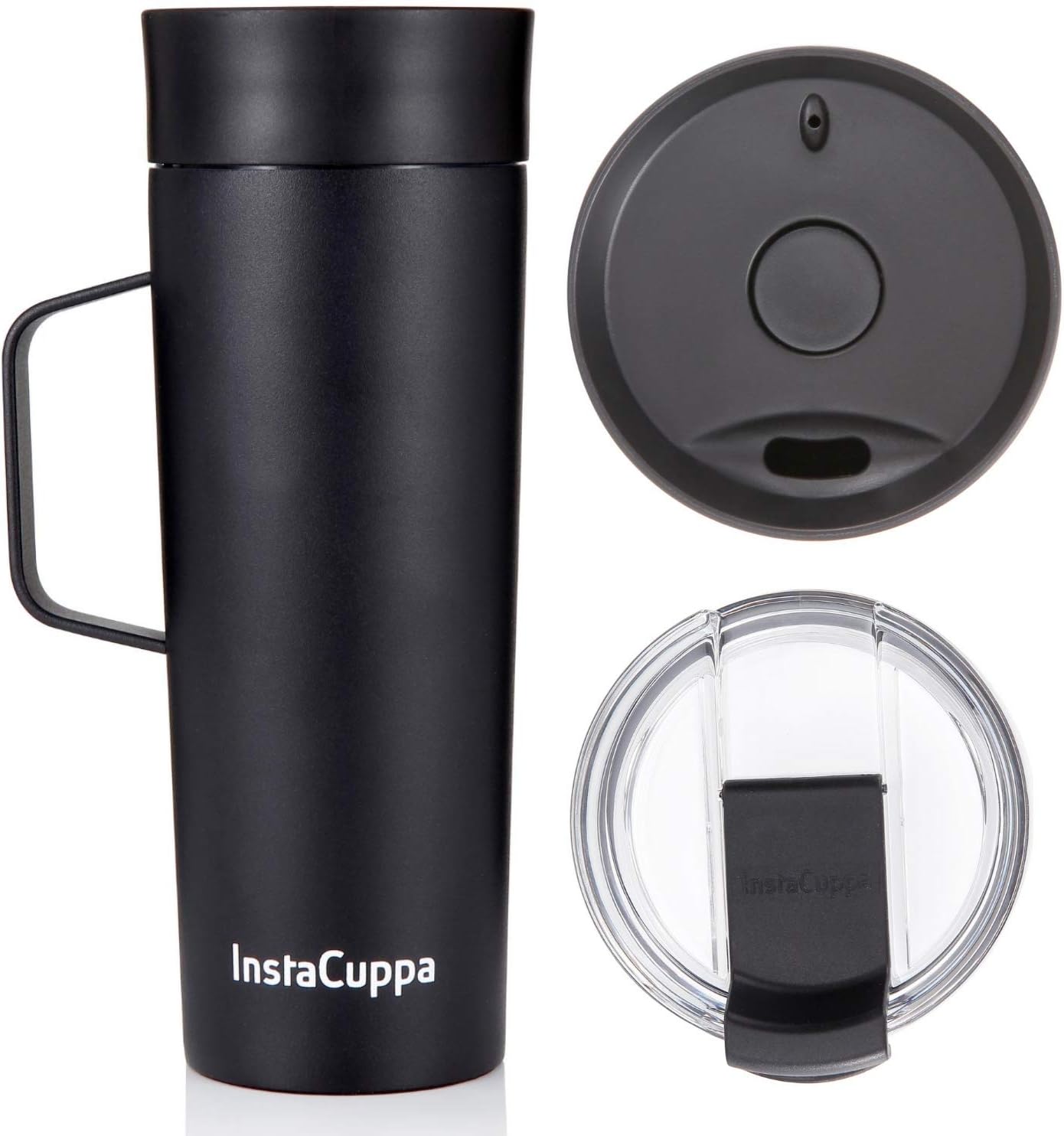 InstaCuppa Vacuum Insulated Coffee, Tea Thermos Travel Mug with Handle