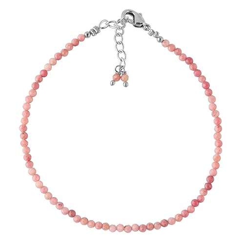 Sunshinegems Natural Rhodonite Gemstone Faceted Beads Dainty Bracelets Jewelry for Women, Healing Crystals, Chain 8 inch Stone Weight Approx 12 carats Stone Size Approx 3mm To 4mm