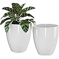 QCQHDU Plant Pots Set of 2 Pack,10 Inch Plant Pot for Indoor and Outdoor Plants with Drainage Hole,Flower Pots Modern Decorative Planter for Garden Plants (White)