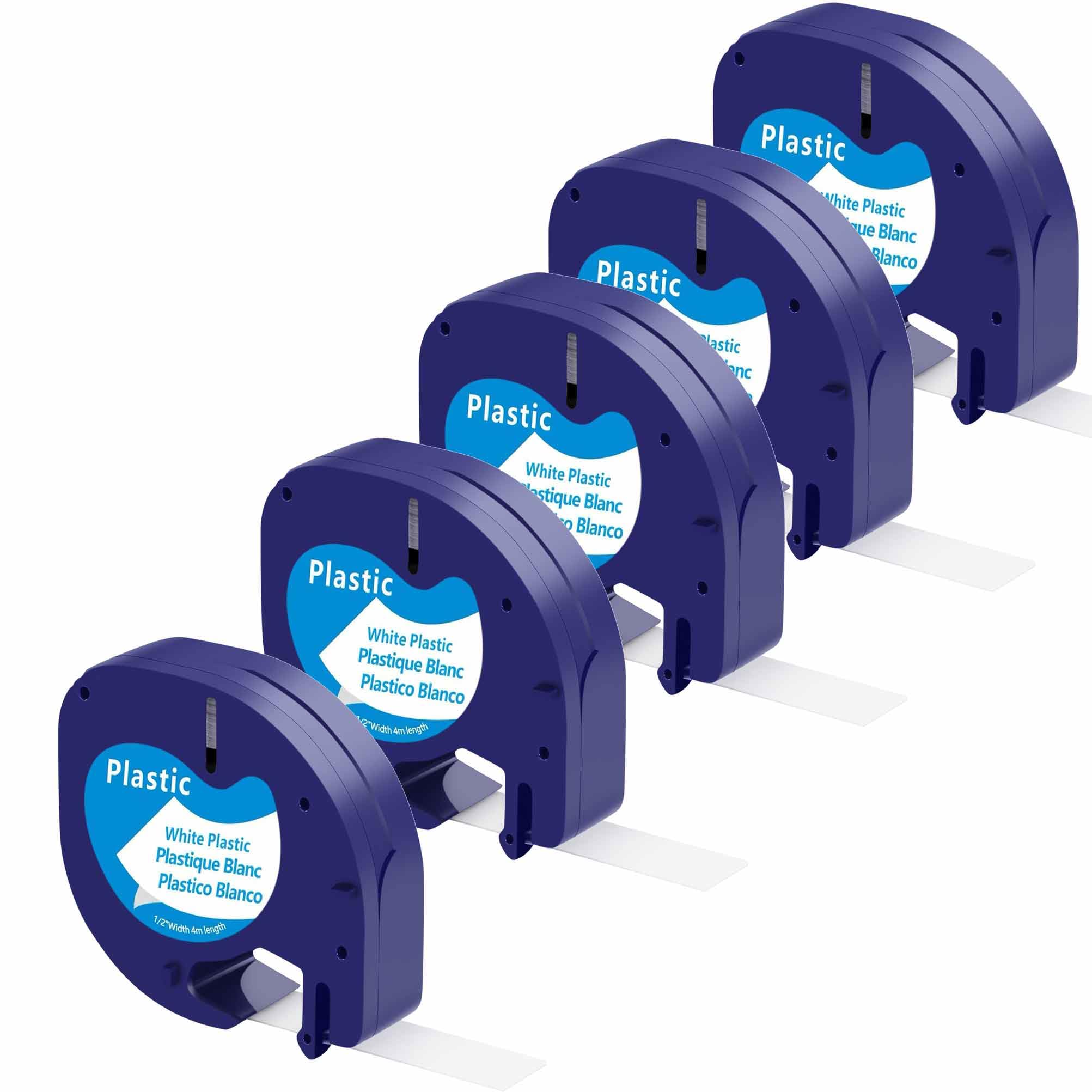 TapeTek Cinta de etiquetas Letratag compatible 12 mm x 4 m, negro sobre blanco, para Dymo LT-100H LT-100T 200B XR XM