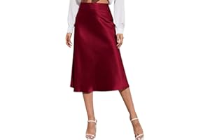 Womens High Waist Midi Skirt Solid Satin Dress Elegant Slimming Skirts Plus Size High Waisted Casual Knee Length Midi Skirt