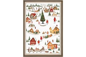 Joyhoor Cross Stitch Kits for Beginners Stamped Cross-Stitch Supplies Needlework preprint Embroidery Kits for Adults DIY Needlepoint Kits Embroidery Patterns 11CT-Christmas Village 16x20 inch