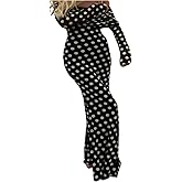 GORGLITTER Women's Polka Dots Off The Shoulder Maxi Dress Fall Long Sleeve Mesh Festival Birthday Going Out Long Dress