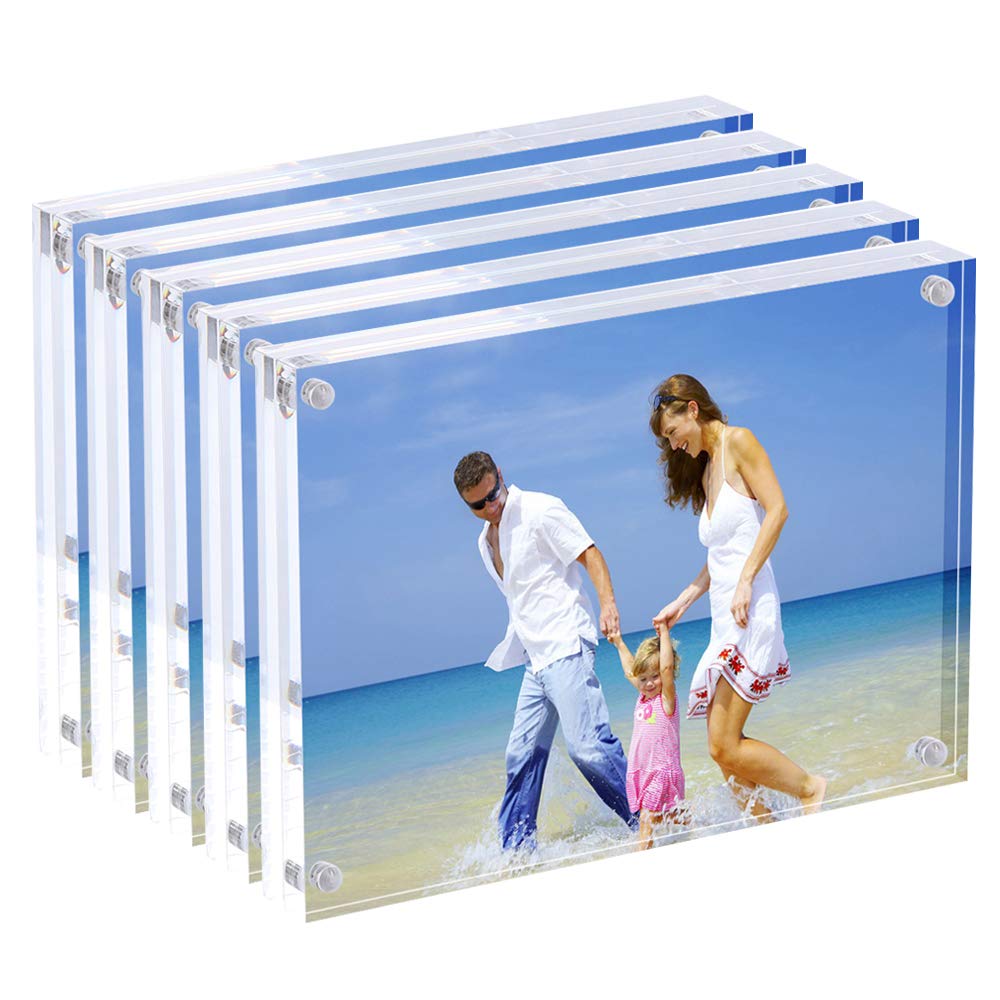 Acrylic Photo Frame 13x18 cm (5x7 inch), Magnetic Picture Frames, 10 + 10MM Thickness Stand in Desk or Table, Clear - Set of 5