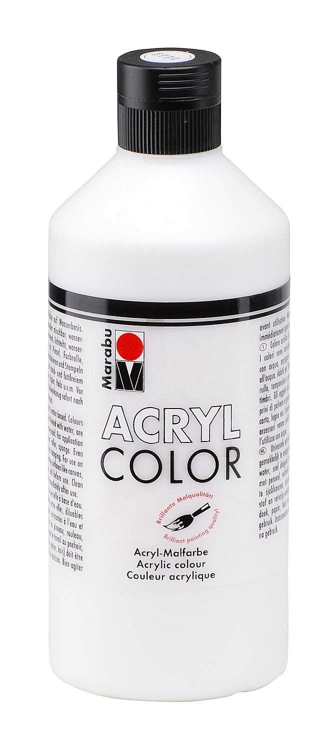 Marabu Acrylic Colour, White, (070), 500ml, Mixable, Quick Drying, Creamy, Light Fast Paint, For Home, School, University