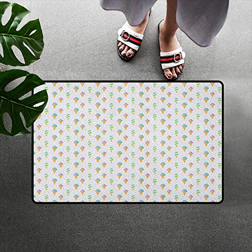 Anzhutwelve Ice Cream,Funny doormats Summer Ice Dessert Collection with Waffle Cones and Sundae Dairy Refreshment 18"x30",Roommat