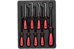 9pcs Precision Pick Hook Set, O Ring Seal Gasket Puller Remover Tool, Heat Treated Stainless Steel Hooks with Rubber Handle f