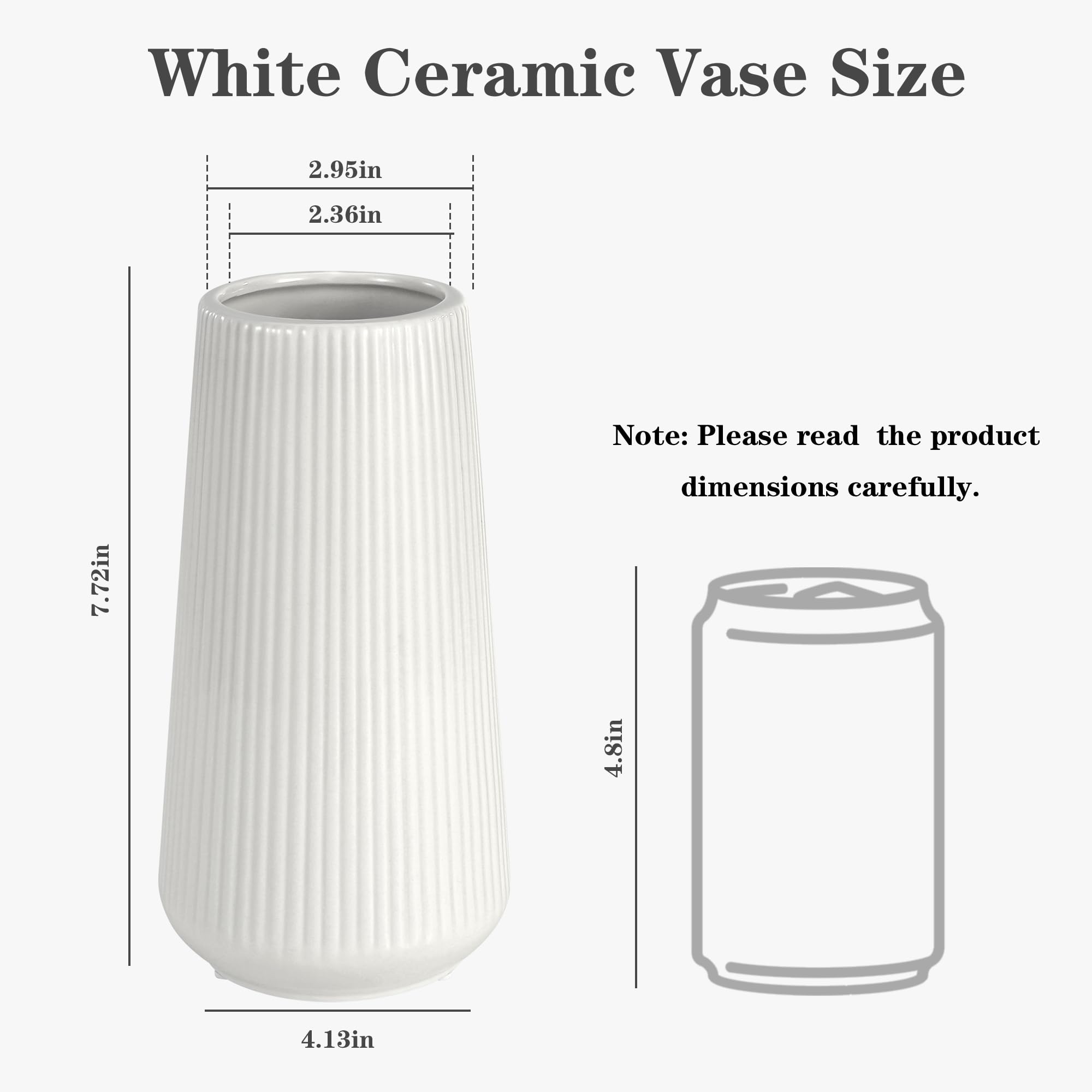 White Ceramic Vase, GUKJOB Flower Vase Ceramic Vase for Flowers, Decorative White Vase for Pampas Grass, Small Vase for Home Living Room Dining Table Farmhouse Office Decor (White) - Image 2