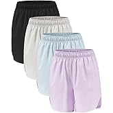 Celfaeree 4 Packs Girls Athletic Shorts with Pockets Running Active Shorts Dry-Fit, Sports Workout Shorts for Kids Teens