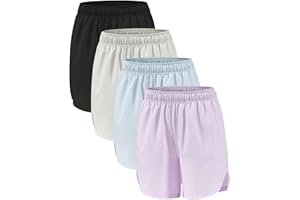 Celfaeree 4 Packs Girls Athletic Shorts with Pockets Running Active Shorts Dry-Fit, Sports Workout Shorts for Kids Teens