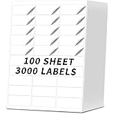 Pacific Mailer Address Shipping Labels 3000 Labels 100 Sheets 1" x2-5/8 Return Address Labels Mailing Labels for Laser and Inkjet Printer Self Adhesive FBA Product Labels