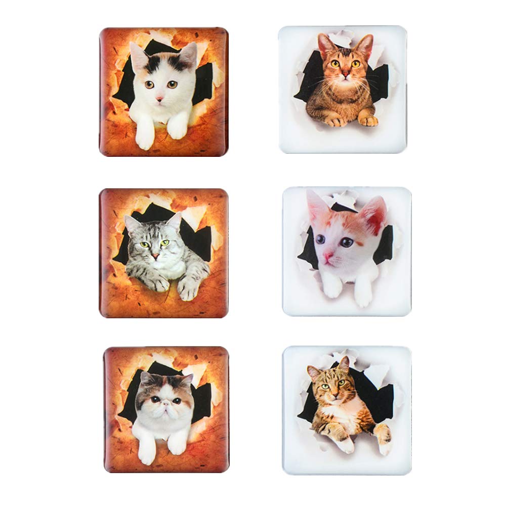 Morcart Refrigerator Magnets Cute Cats Magnets 6-Sets 3D Pattern Square Kids Toys Student Locker Whiteboard Funny Office Microwave Oven