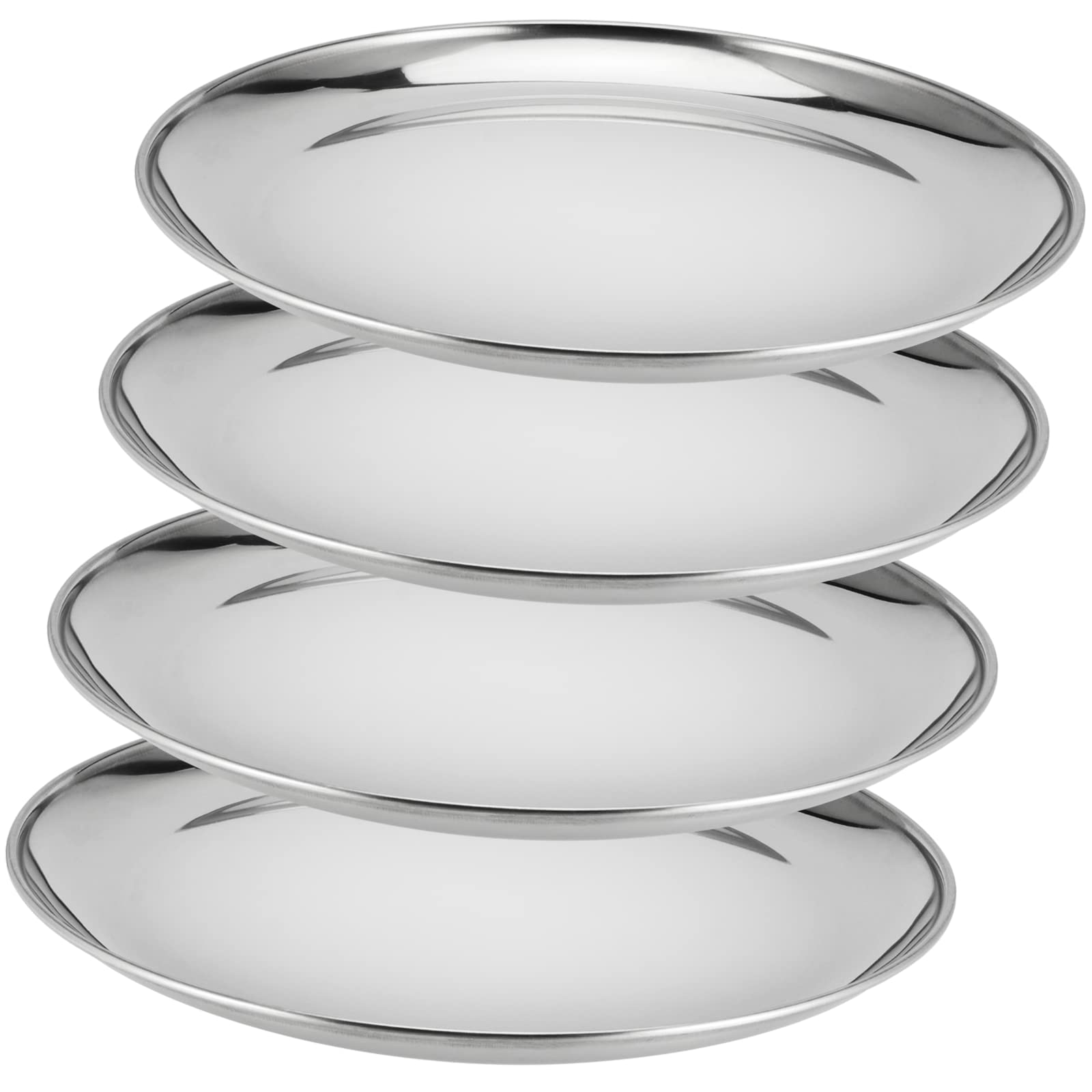 Photo 1 of MUKCHAP 4 PCS 10 Inch Stainless Steel Plates, Round Metal Dinner Plate, Stainless Steel Dinner Dishes for Parting, Outdoor Camping, Salad, Fruit, Dishwasher Safe, Silver