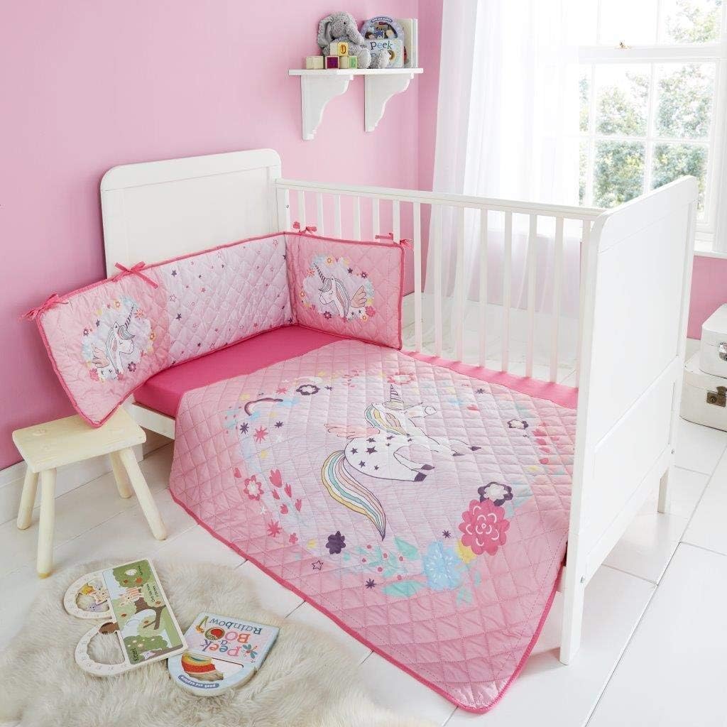 Inspire Me New Baby Bumper Set Premium Bedsheet Coverlet Kids Baby Bedding Set Soft Breathable Cotton Bed For Children Nursery (UNICORN PRINCESS)
