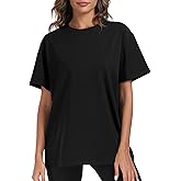 PRIMODA Womens Oversized Short Sleeve T Shirts Trendy Crew Neck Loose Workout Tee Casual Summer Tops Cotton