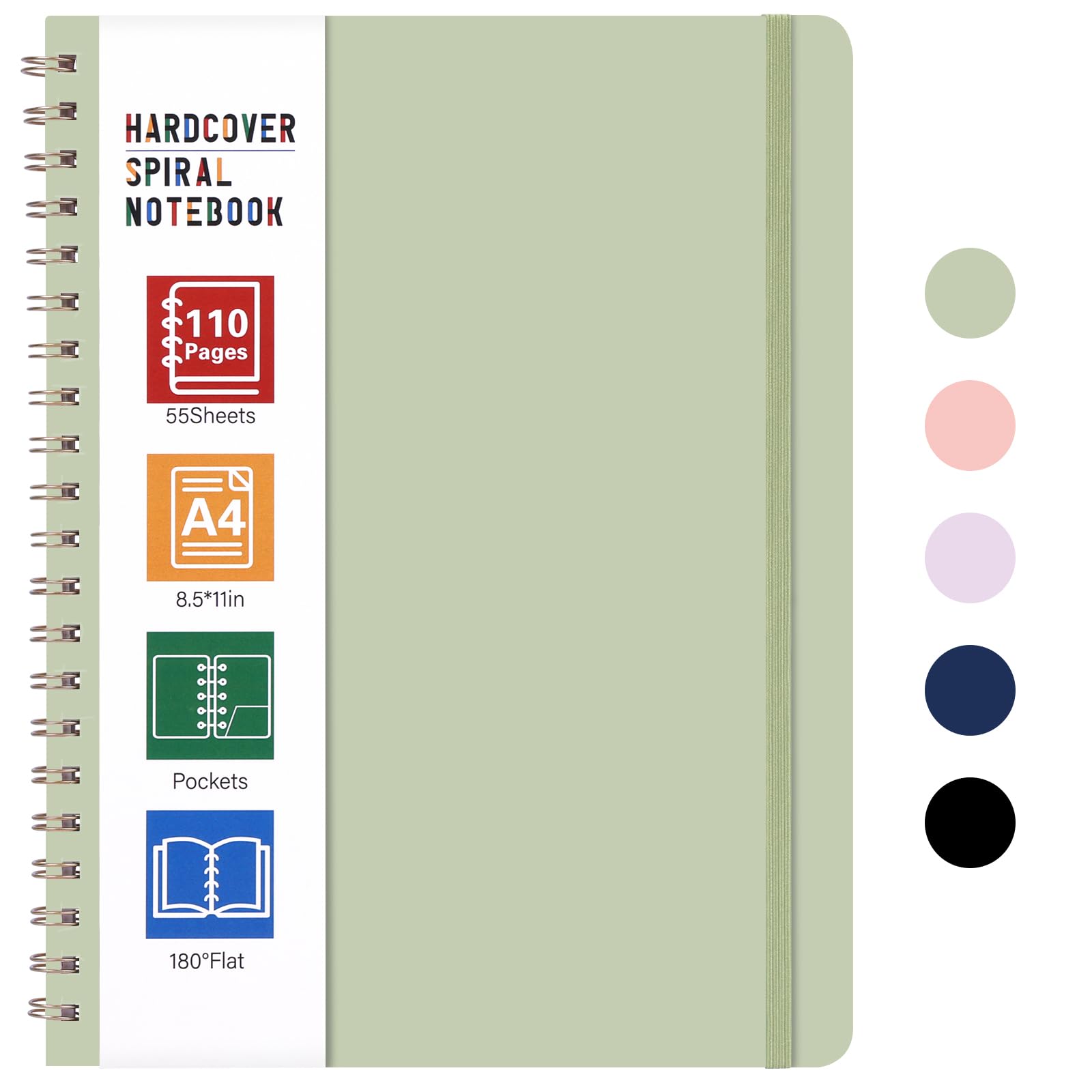 Photo 1 of LABUK Spiral Notebook 8.5 x 11, A4 Hardcover Notebooks for Women, 55 Sheets 110 Pages Large Journal for Work, School, (Green)