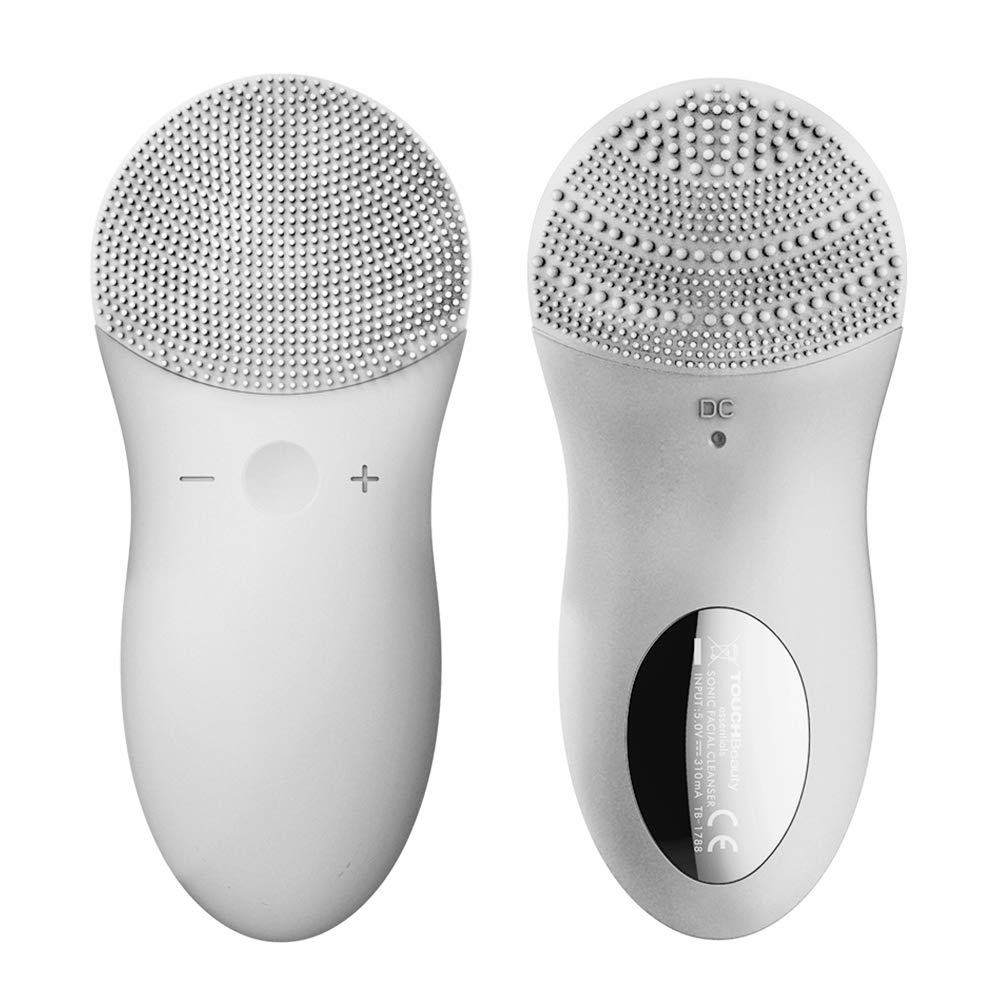 TOUCHBeauty Sonic Facial Cleansing Brush, Silicone Facial Cleansing Brush Waterproof Face Brush with USB Charging, Adjustment 90s Timing Setting for Deep Cleansing Gentle Exfoliator, Gray
