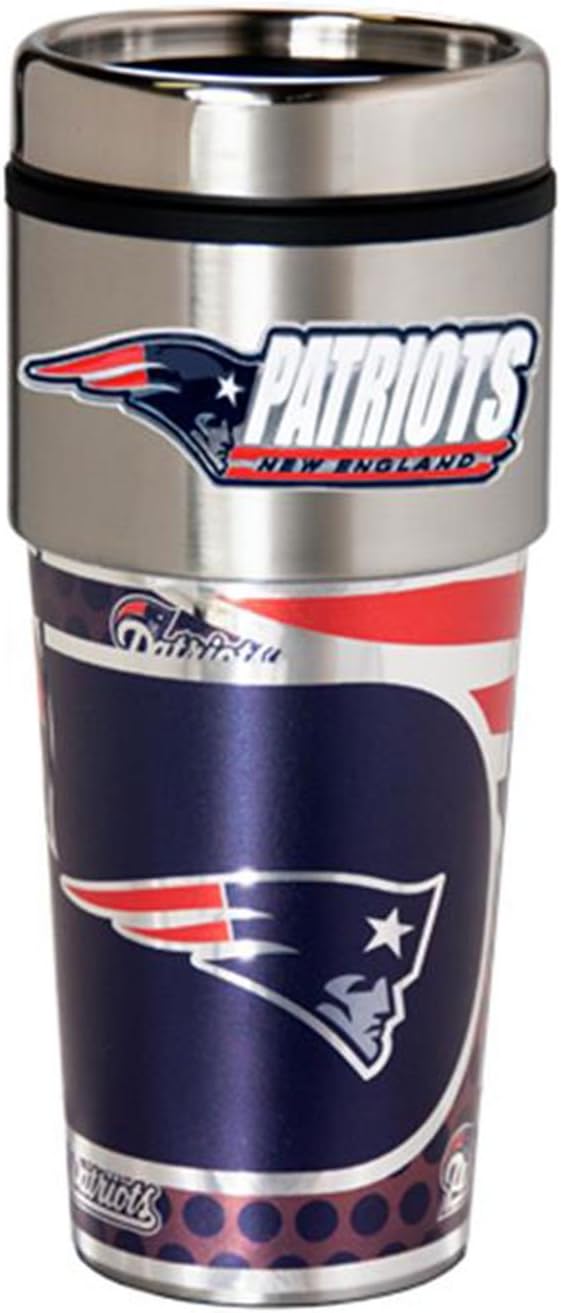 Great American Products New England Patriots Stainless Steel Travel Tumbler Metallic Graphics & Metal Emblem 16 Oz.