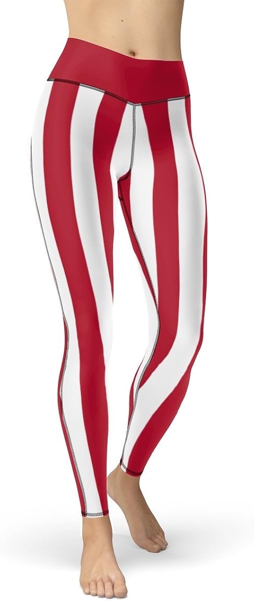 Japan Leggings Red and White Vertical Stripes Cut & Sew Sport