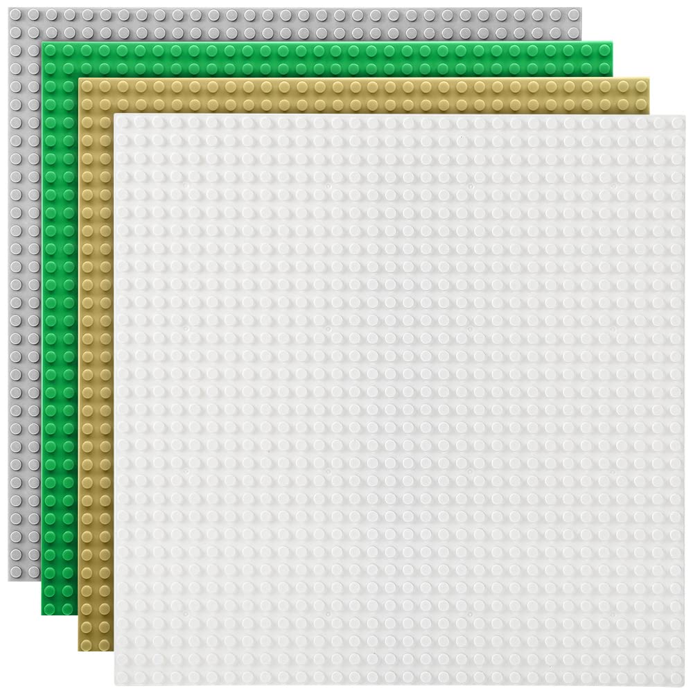 Etarnfly 4 Pack Classic Base Plates,25.5 x 25.5 cm Building Board Baseplates 100% Compatible with All Major Brands,Grey/White/Sand/Green