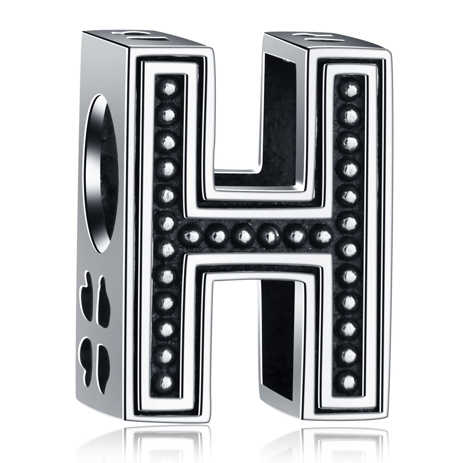 Letter H Charms, Initial H Alphabet Beads in Vintage 925 Sterling Silver, fits Pandora Charm Bracelet, Gift for Halloween/Hanukkah