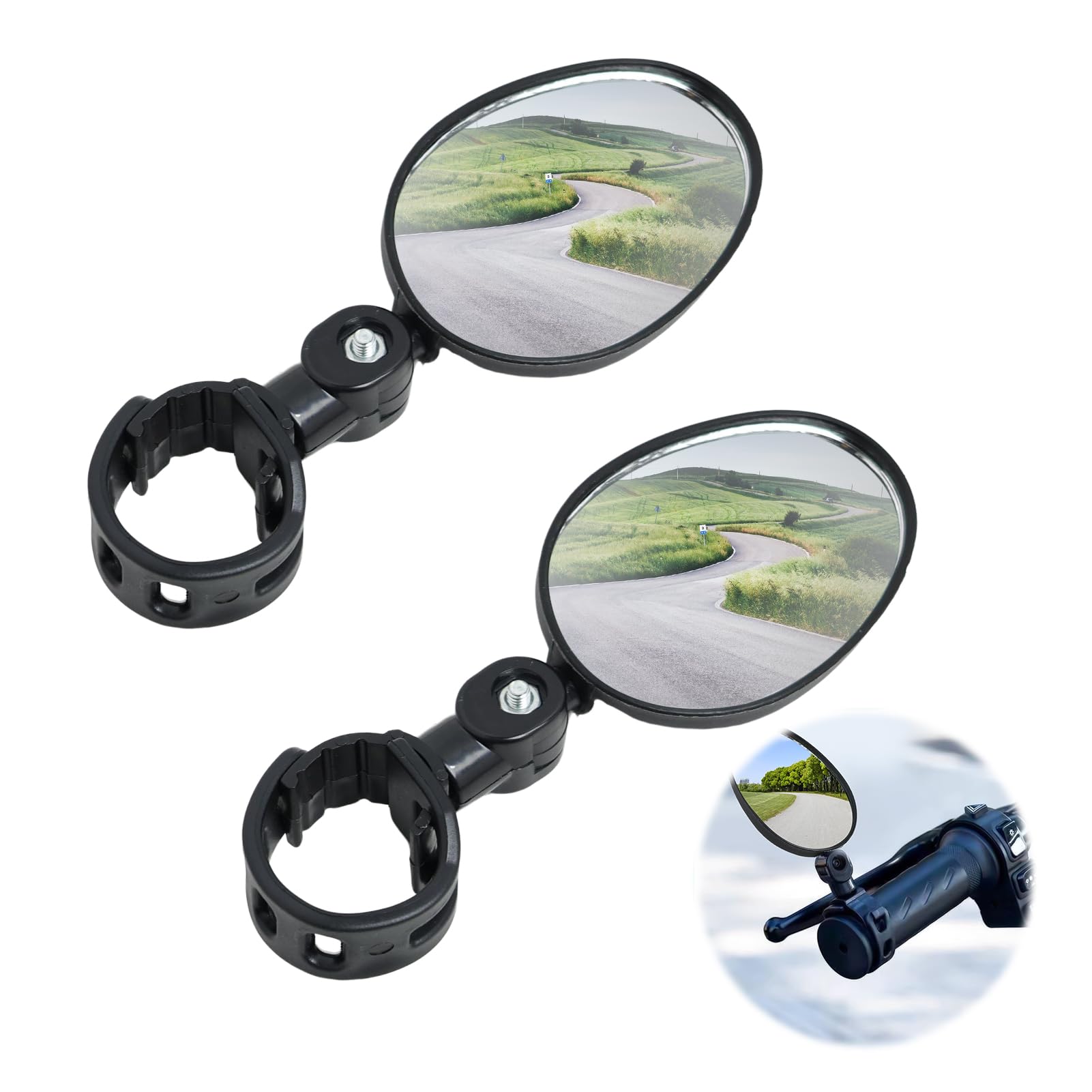 Aeipou Bike Mirror 2 Pack 360° Adjustable Bike Handlebar Mirrors, Shockproof Rear View Mirrors with Acrylic Convex Lens for Safe Cycling, Rotatable Bicycle Rearview Mirrors for Mountain Road Bike