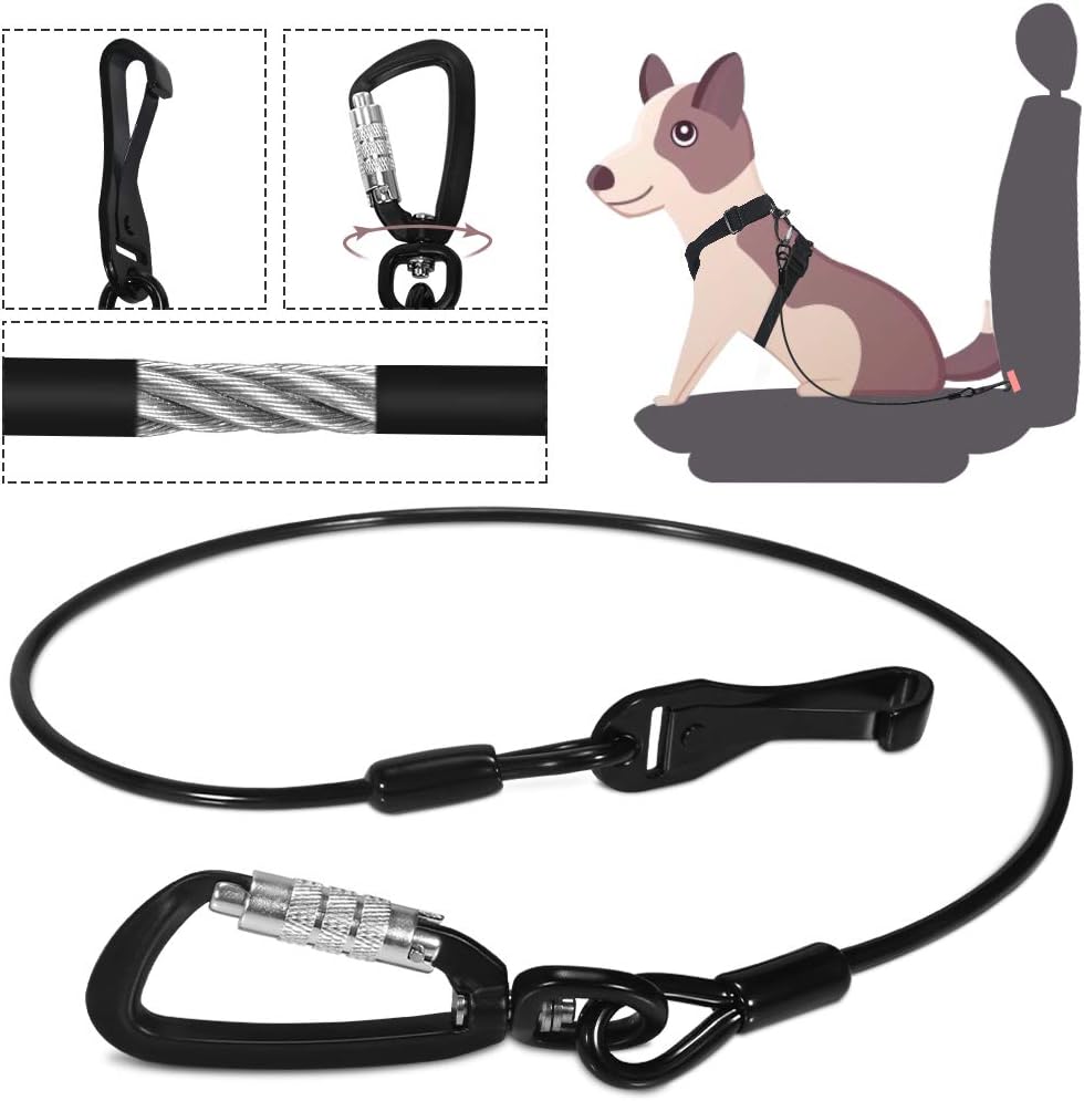 SlowTon Chew Proof Dog Seat Belt, Steel Cable Doggie Car