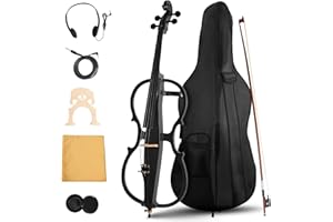 Ceciliec Electric Cello, Full Size Silent Practice Cello with Headphone Jack & Carry Bag, Professional Cello for Beginners/Adults - Includes Bow Rosin
