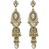 Jhumka Long Tassel Bell Earrings Vintage Jhumki Bollywood Traditional Ethnic Dangle Drop Bohemian Chandelier Earring for Women Oxidized Crystal Wedding Party Festival Indian Jewelry Gift