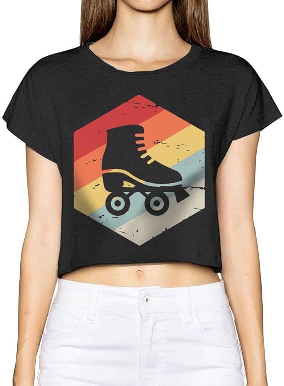 LMNcrop Retro 70s Roller Skating Women's Crop Tops Summer Short Sleeve