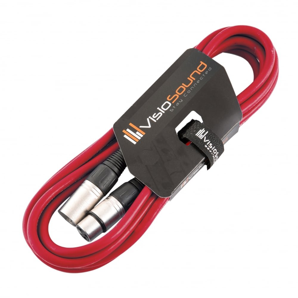 VisioSound Male to Female XLR Mic Lead/Balanced Microphone/Mic Patch Cable / 7 Colours 3m Red