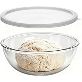 KEUYE Large Glass Bowl For Bread Making,4.7Qt(4500ml),Dishwasher Safe,Glass Bowl For Sourdough Bread Proofing,With Lid