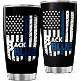 CUBICER Back The Blue American 20 Oz Stainless Steel Tumbler For Police Officers And Law Enforcement Supporters Drink Coffee Tea Heat Hot Cool Mug Travel Bottle Iced