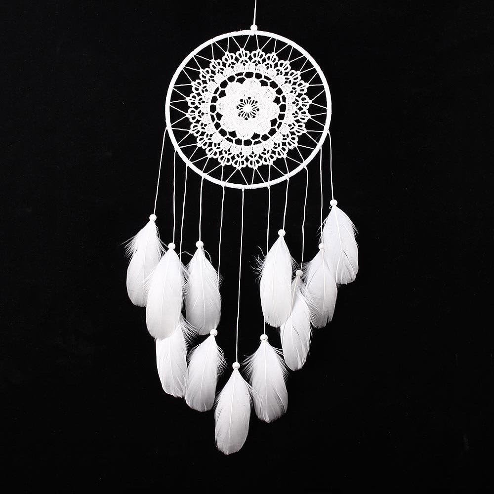 VANKER Dream Catcher Round Shape Wall Hanging Decoration Craft Gift (White)
