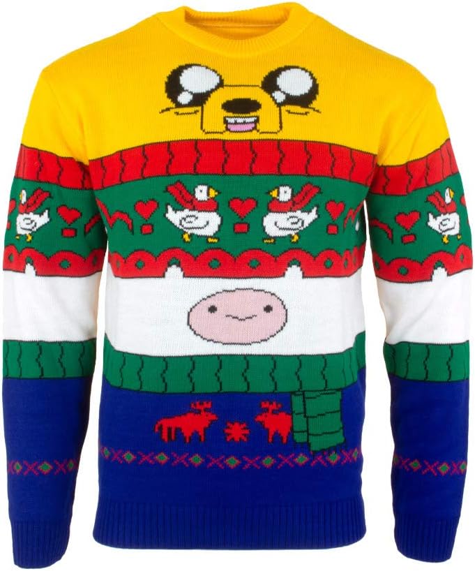 Official Adventure Time Finn and Jake Christmas Jumpers for Men or Women – Ugly Novelty Gifts Xmas Jumper – Unisex 100% Knitted Sweater Design - Officially Licensed Geek Christmas Jumper