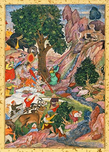 Vintage Persian and Islamic Art 'Akbar Hunting Mountain Lions', India, Mughal, 16th Century, Reproduction 200gsm A3 Vintage Classic Art Poster