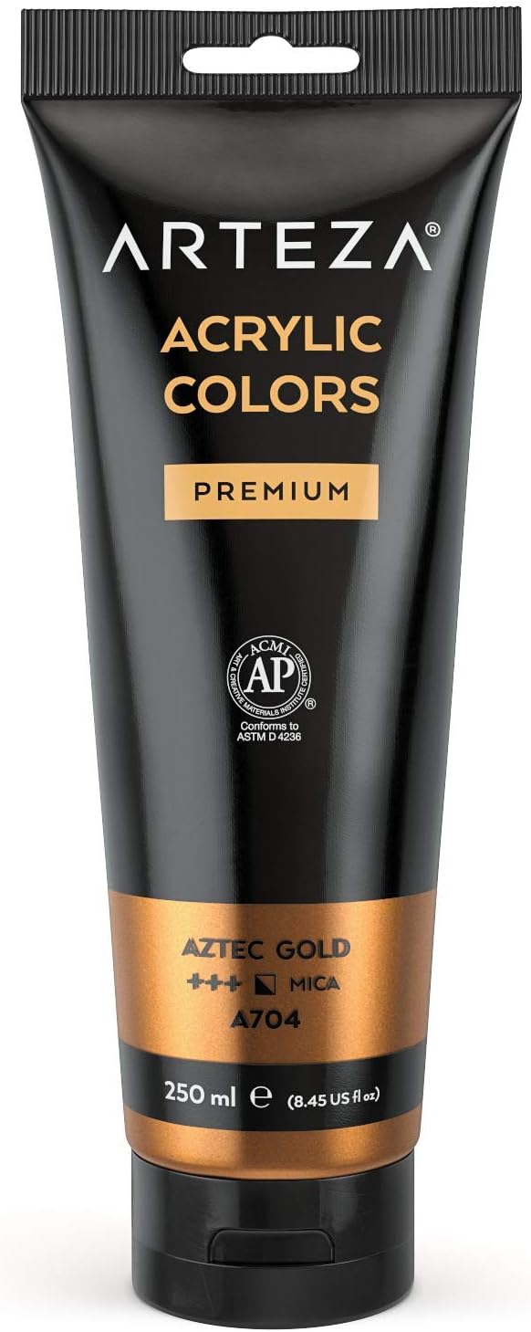 Arteza Metallic Acrylic Paint, Aztec Gold A201, 250 ml Tube (8.45 US fl
