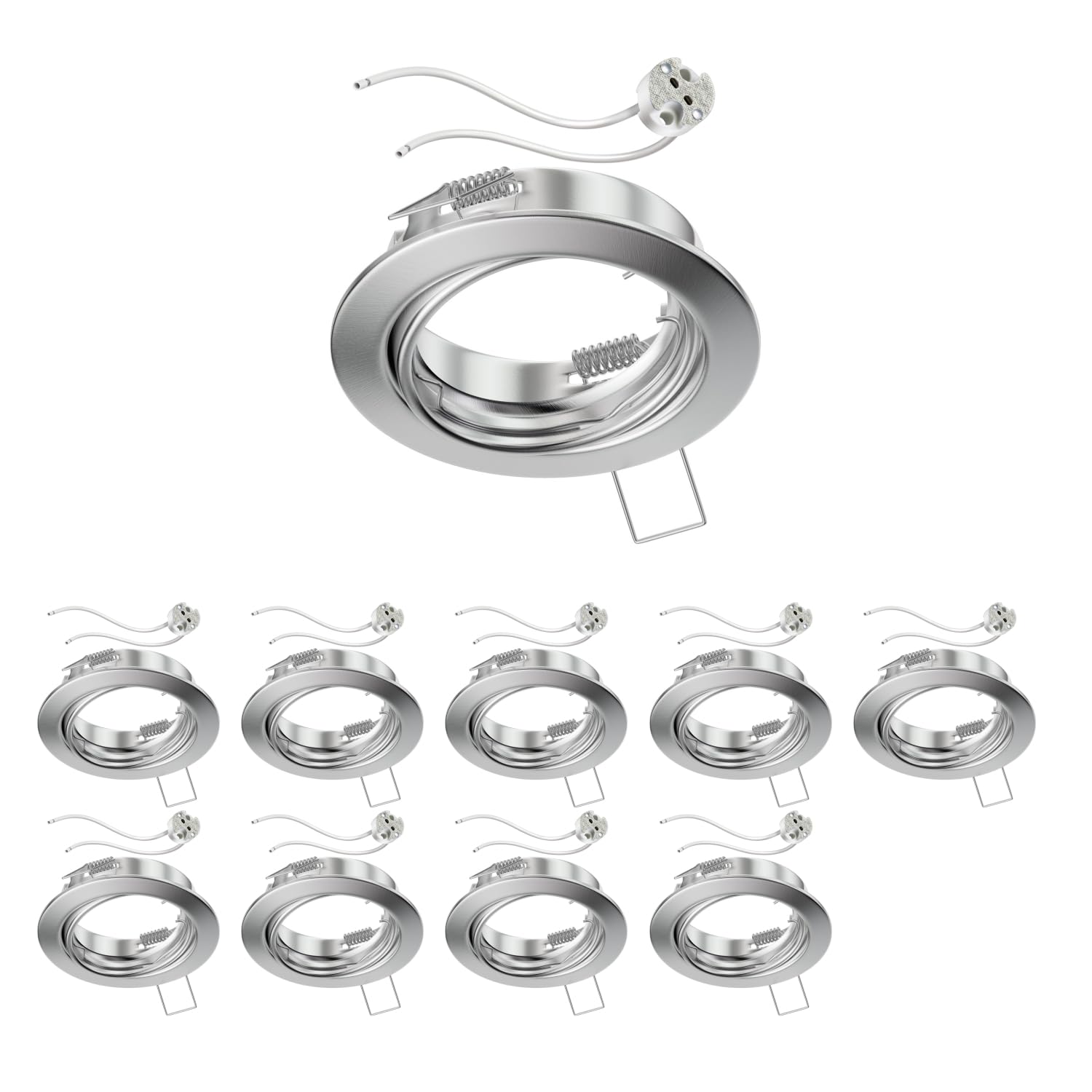ledscom.de 10 Pieces Ceiling recessed Frame Fere recessed Frame Chrome matt swivelling (LED/Halogen/MR16/50mm) incl. GU5.3 Socket