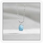 MoiuVieg Natural Larimar/Moonstone Necklace 925 Sterling Silver Minimalist Blue Round Stone Pendant Necklace Gemstone Jewelry for Women Love