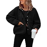 ReachMe Womens Sherpa Jacket Casual Lapel Button Down Cropped Fuzzy Fleece Jackets Long Sleeve Winter Coats with Pockets