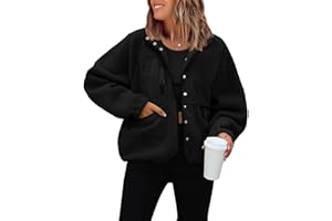 ReachMe Womens Sherpa Jacket Casual Lapel Button Down Cropped Fuzzy Fleece Jackets Long Sleeve Winter Coats with Pockets