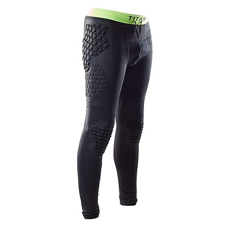 T1TAN Lange Protektionshose für Torhüter, Torwart Kompressionshose gepolstert mit Hüftschutz & Knieschutz Gr. XXS-XL