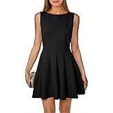 Yousify Womens Sleeveless Mini Dress Summer Boat Neck Pleated Party Club Flowy A Line Tank Dresses