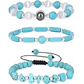 Long tiantian 3PCS Amethyst Beaded Bracelet Turquoise Bracelet for Women Crystals Healing Stones Bracelets Natural Stone Birthstone Trendy Jewelry Gifts Birthday Christmas Gifts Stocking Stuffers