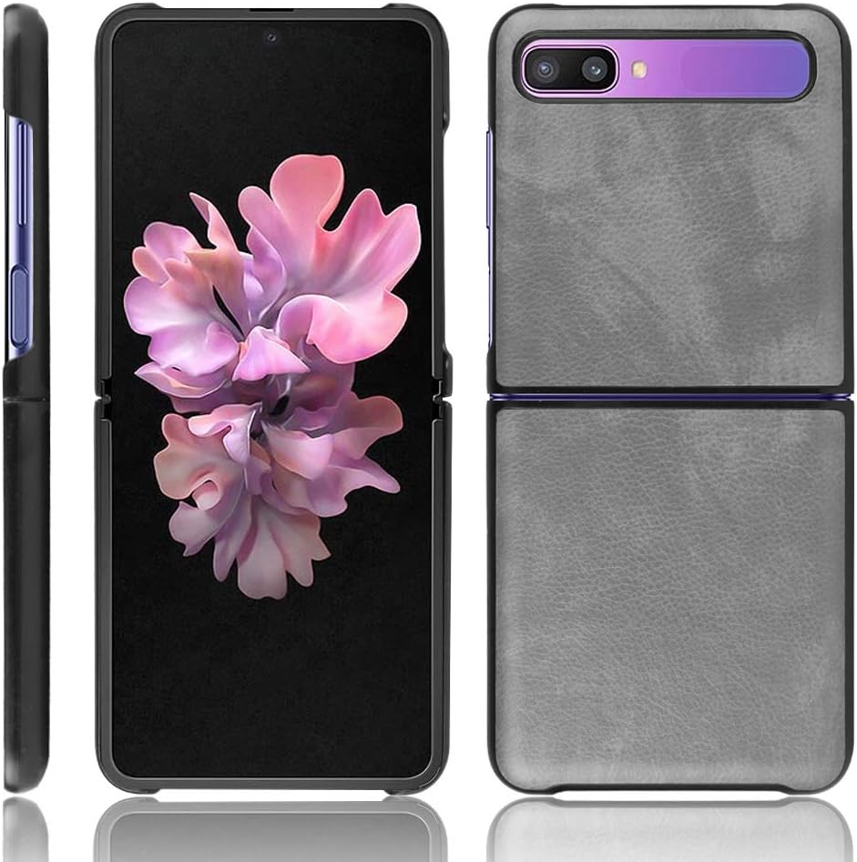 SPAK Samsung Galaxy Z Flip Case,PU Leather Hard Cover Protection Case for Samsung Galaxy Z Flip (Gray)