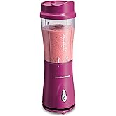 Hamilton Beach Portable Blender for Shakes and Smoothies, 14 Oz BPA Free Travel Cup & Lid, Durable Stainless Steel Blades, Personal Smoothie Blender, Raspberry, 51131G