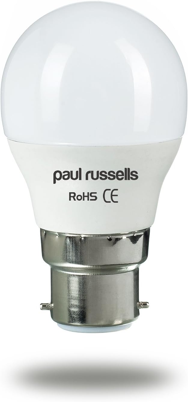 6 Pack 3W Golf LED Light Bulbs B22 BC Bayonet Paul Russells Bright 3w=25w G45 Small Globe Ball 270 Beam Lamp Day Light (6500K) 25W Incandescent Replacement [Energy Class A+]
