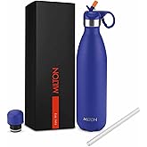 Milton 26 oz Stainless Steel Water Bottle with 2 Lids, Double Walled Vacuum Insulated, Thermos Flask for Hot and Cold Drinks, Leakproof Design, Dishwasher Safe, Ideal for Sports, Gym & Travel, Larvik